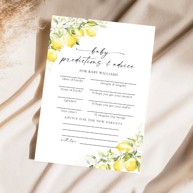 Lemon Citrus Baby Shower Predictions Card (Creator Uploaded)