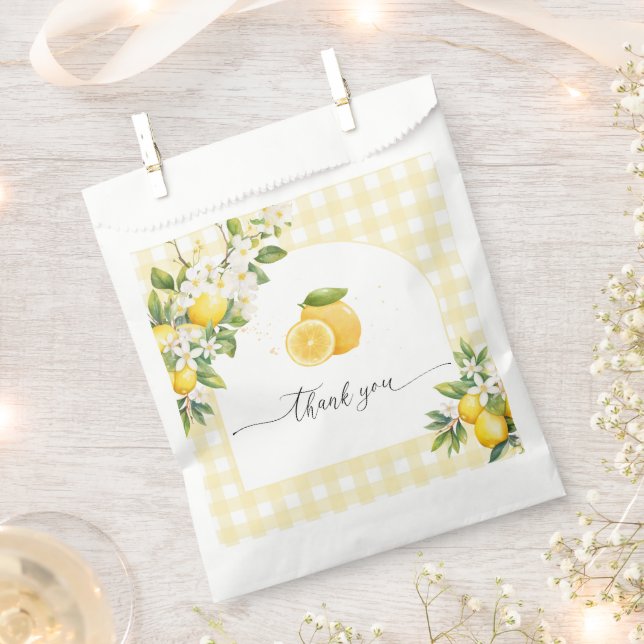 Lemon Citrus Baby Shower Yellow Gingham Favour Bags (Clipped)