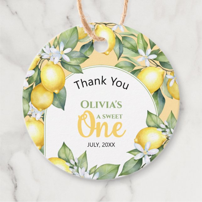 Lemon citrus birthday Favour Tags (Front)