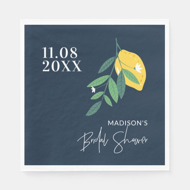 Lemon Citrus Blue Bridal Shower Main Squeeze Napkin (Front)