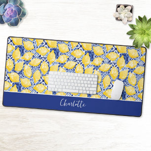 Lemon Citrus Blue Mediterranean Personalized Desk Mat