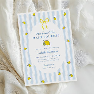 Lemon Citrus Blue Striped Bridal Shower Invitation
