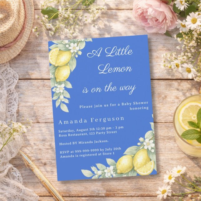 Lemon citrus blue summer Baby Shower Invitation (Creator Uploaded)