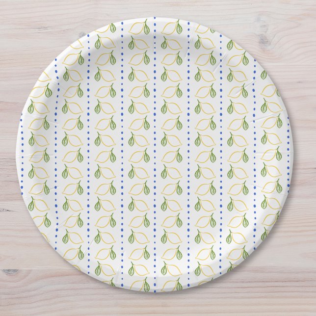 Lemon Citrus Blue & Yellow Amalfi Mediterranean Paper Plate (Creator Uploaded)
