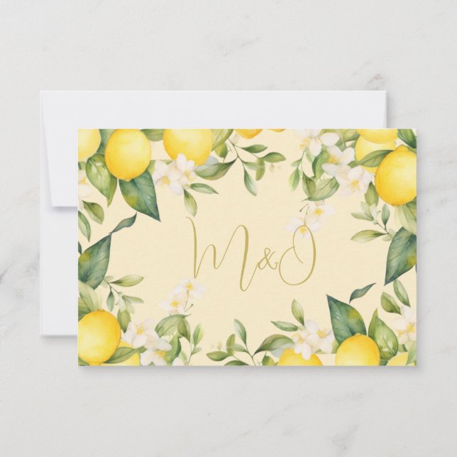  Lemon Citrus Botanical Modern Wedding RSVP Card (Back)