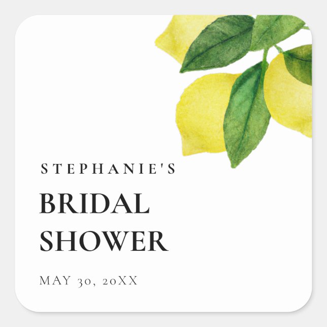  Lemon Citrus Branch Greenery Bridal Shower     Square Sticker (Front)