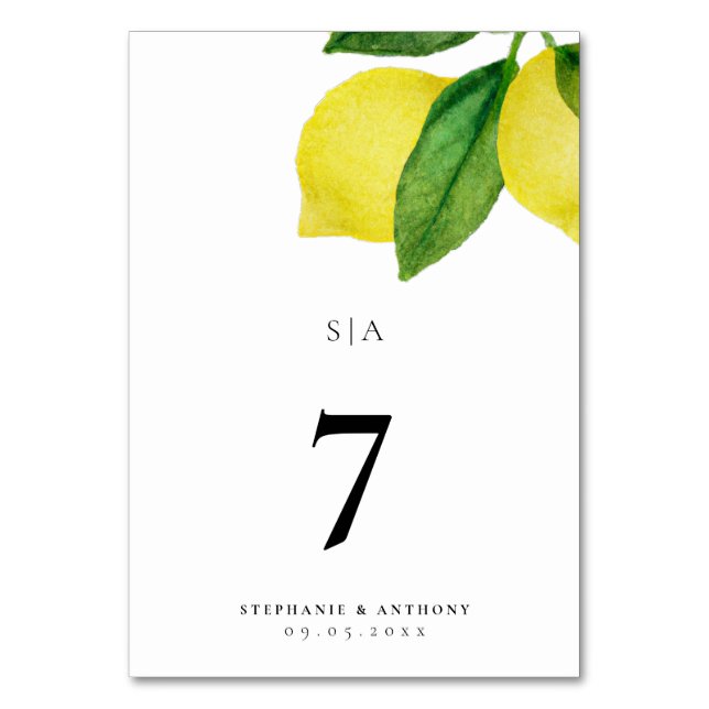  Lemon Citrus Branch Greenery Wedding      Table Number (Front)