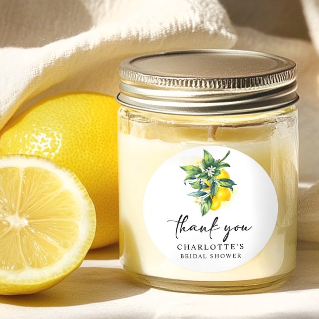 Lemon Citrus Bridal Shower Classic Round Sticker (Creator Uploaded)
