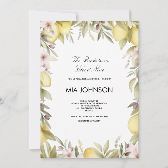 Lemon citrus  bridal shower invitation (Front)