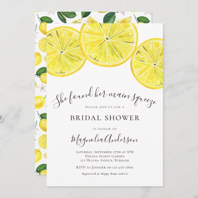 Lemon Citrus Bridal Shower Invitation (Front/Back)