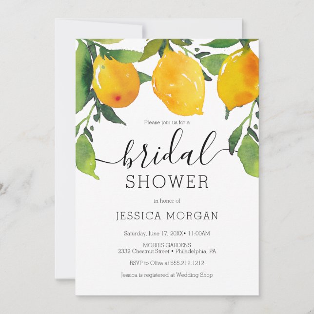 Lemon Citrus Bridal Shower Invitation Card (Front)