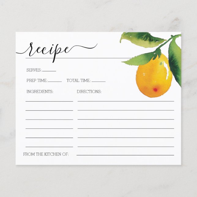 Lemon Citrus Bridal Shower Recipe Card (Front)