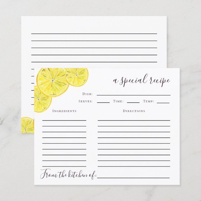 Lemon Citrus Bridal Shower Recipe Card (Front/Back)