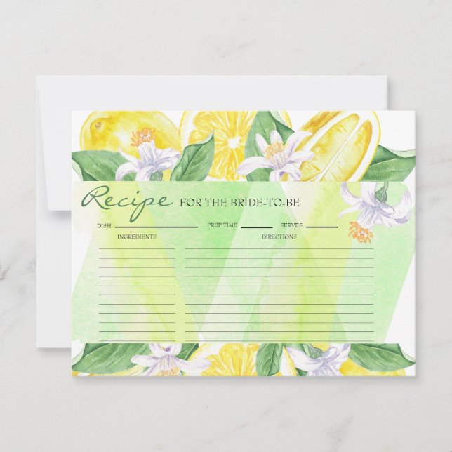 Lemon | Citrus | Bridal Shower Recipe Card (Front)