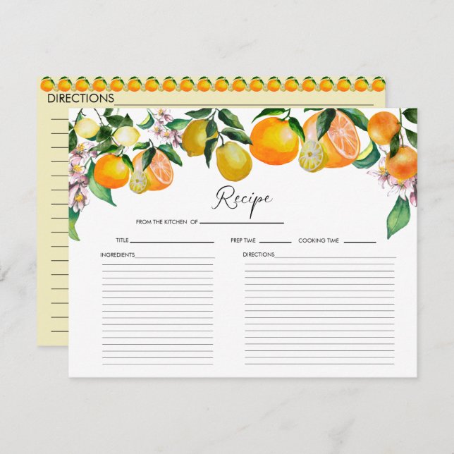 Lemon | Citrus | Bridal Shower Recipe Card (Front/Back)