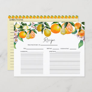 Lemon Citrus Bridal Shower Recipe Card