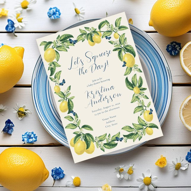 Lemon Citrus Butterfly Baby Shower Invitation (Creator Uploaded)