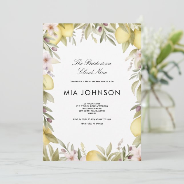 Lemon citrus classic  bridal shower invitation (Standing Front)