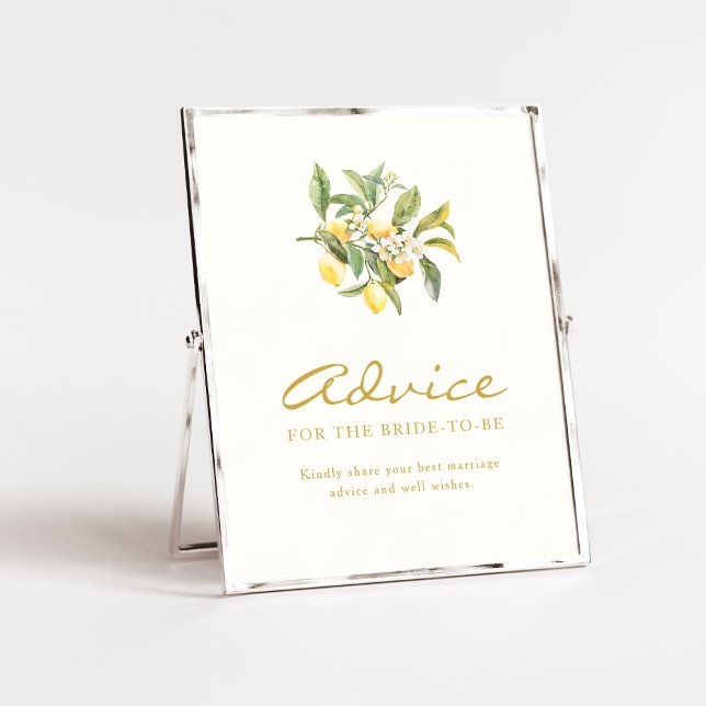 Lemon Citrus floral Advice Sign (Lemon Citrus floral Bridal Shower Advice Sign by Painted Paperie
)
