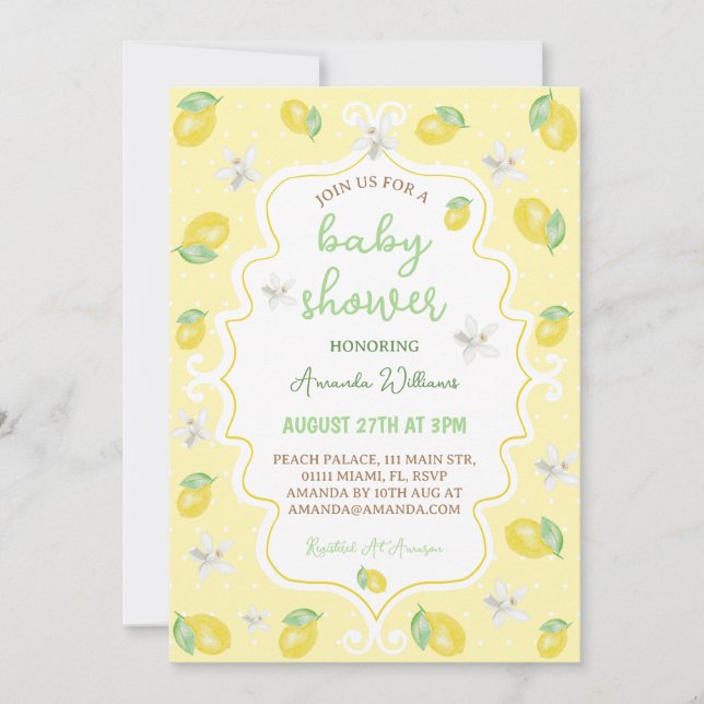 Lemon Citrus Floral Baby Shower Invitation (Front)