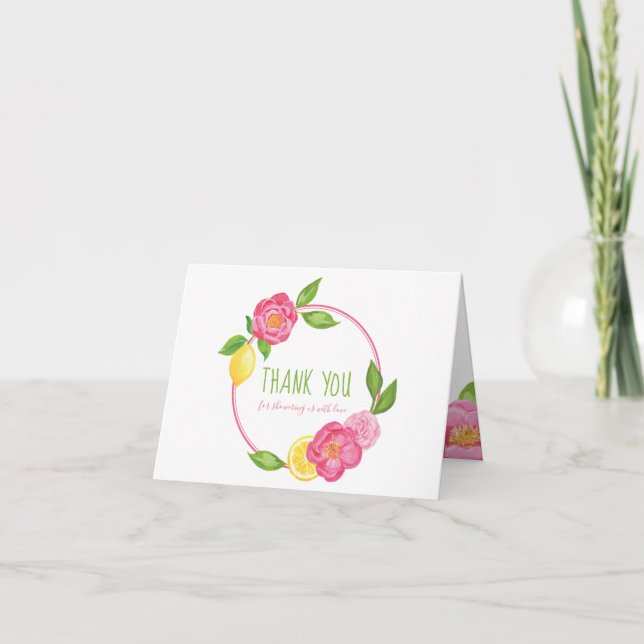 Lemon Citrus Floral Baby Shower Thank You Card (Front)