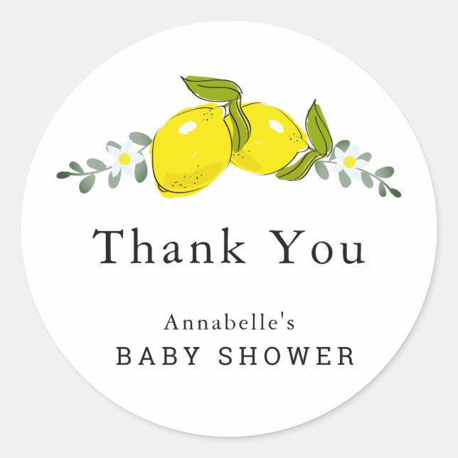 Lemon Citrus Floral Baby Shower Thank You Sticker (Front)