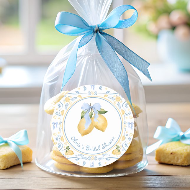 Lemon Citrus Floral Bridal Shower Classic Round Sticker (Creator Uploaded)