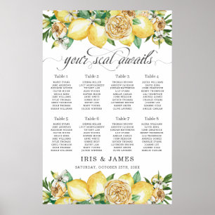 Lemon Citrus Floral Greenery Wedding Seating Chart