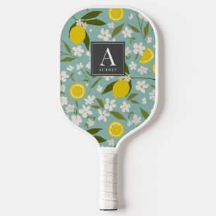 Lemon Citrus Floral Pattern Sky Blue Pickleball Paddle