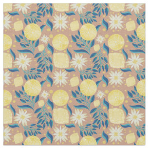 Lemon Citrus Floral Peach  Fabric