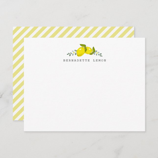Lemon Citrus Floral Stationery Note Card (Front/Back)
