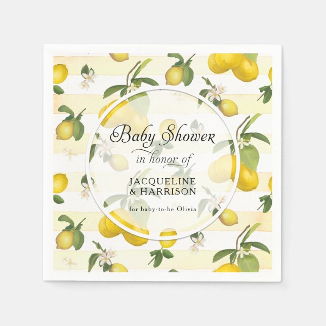 Lemon Citrus Flower Foliage Watercolor Baby Shower Napkin (Front)