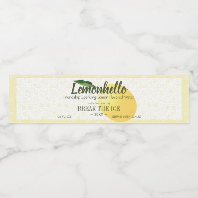 Lemon Citrus Fruit | Friendship Hello Funny Water Bottle Label (Single Label)