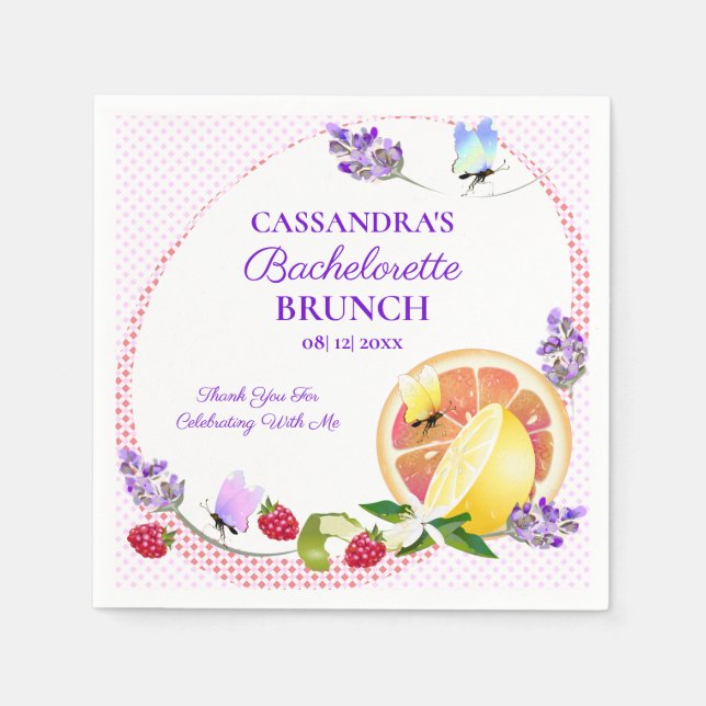 Lemon Citrus Fruit Lavender | Bachelorette Party Napkin (Front)