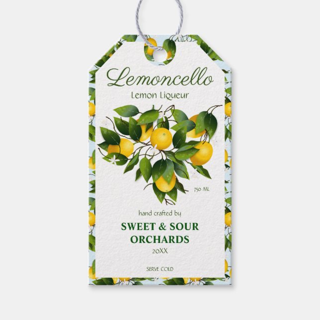 Lemon Citrus Fruit Lemoncello Gift Tags (Front)
