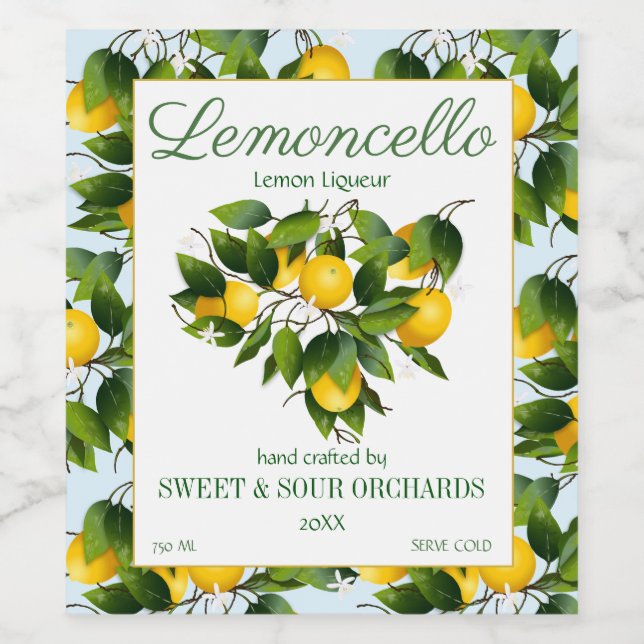 Lemon Citrus Fruit Lemoncello Wine Label (Single Label)