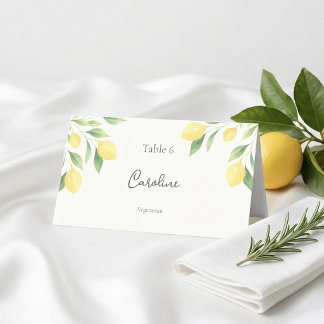 Lemon Citrus Greenery Wedding Place Card with Meal