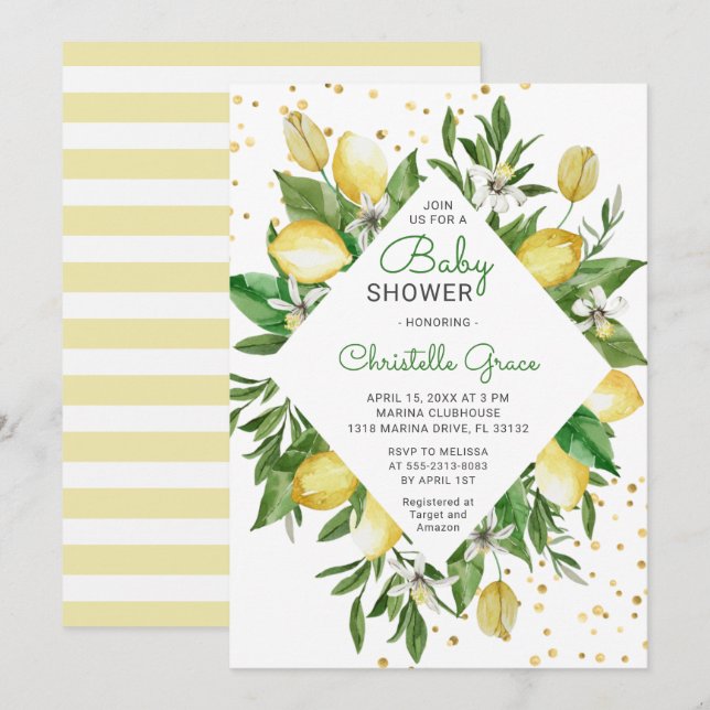Lemon Citrus Italy Gender Neutral Chic Baby Shower Invitation (Front/Back)