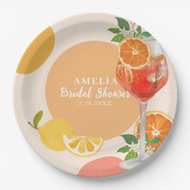 Lemon citrus Love at first spritz Bridal shower  Paper Plate (Front)