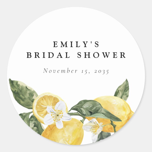 Lemon Citrus Main Squeeze Bridal Shower Classic Round Sticker (Front)