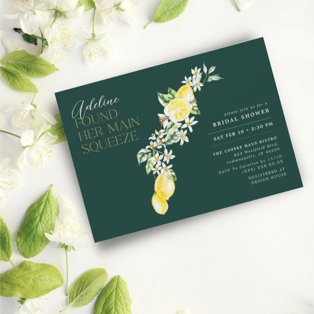 Lemon Citrus Main Squeeze Green Bridal Shower Invitation (Creator Uploaded)