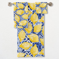Lemon Citrus Mediterranean Blue White Tile