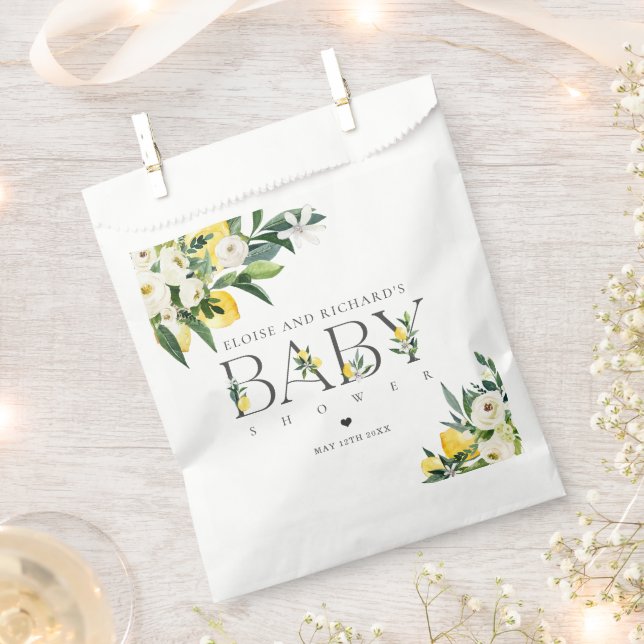 Lemon Citrus Mediterranean Botanical Baby Shower Favour Bags (Clipped)