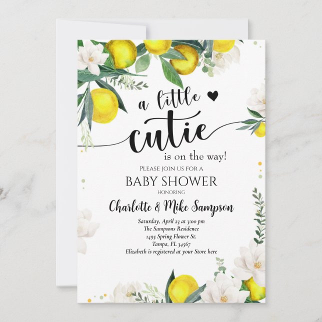 Lemon Citrus Mediterranean Botanical Baby Shower  Invitation (Front)
