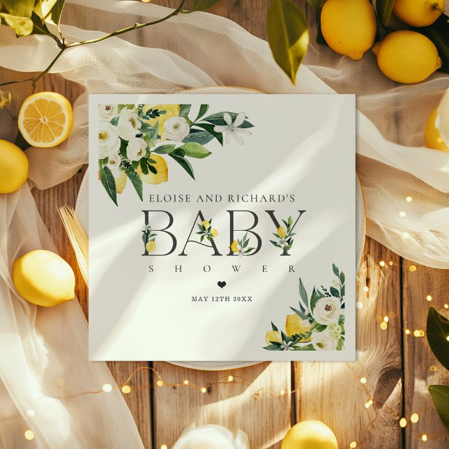 Lemon Citrus Mediterranean Botanical Baby Shower Napkin (Creator Uploaded)