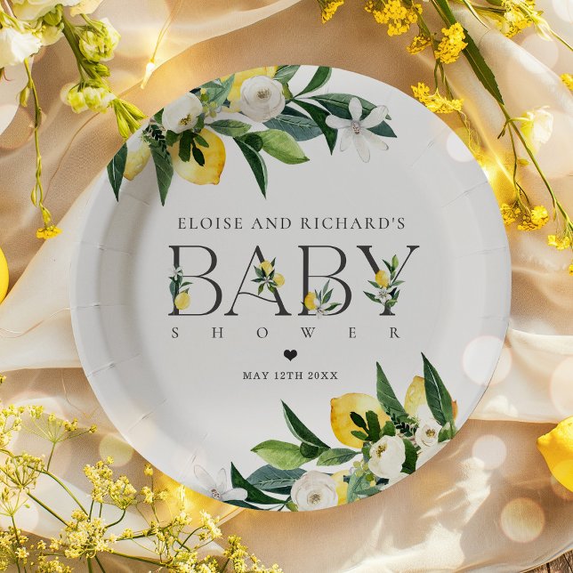 Lemon Citrus Mediterranean Botanical Baby Shower Paper Plate (Creator Uploaded)