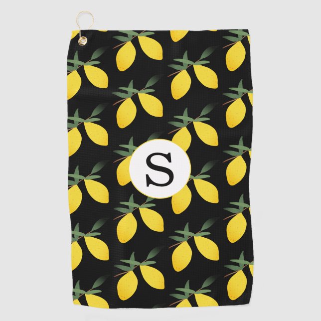 Lemon Citrus Monogram Golf Towel (Front)