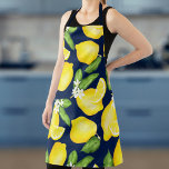 Lemon Citrus Navy Blue Apron<br><div class="desc">This monogram apron features a botanical lemon pattern with a navy band and a square for initial at the top.</div>