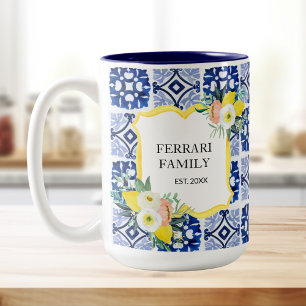 Lemon Citrus Navy Blue Italian Mediterranean Two-Tone Coffee Mug