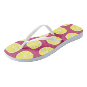 Lemon Citrus Pattern Colourful Yellow Pink Summer  Jandals